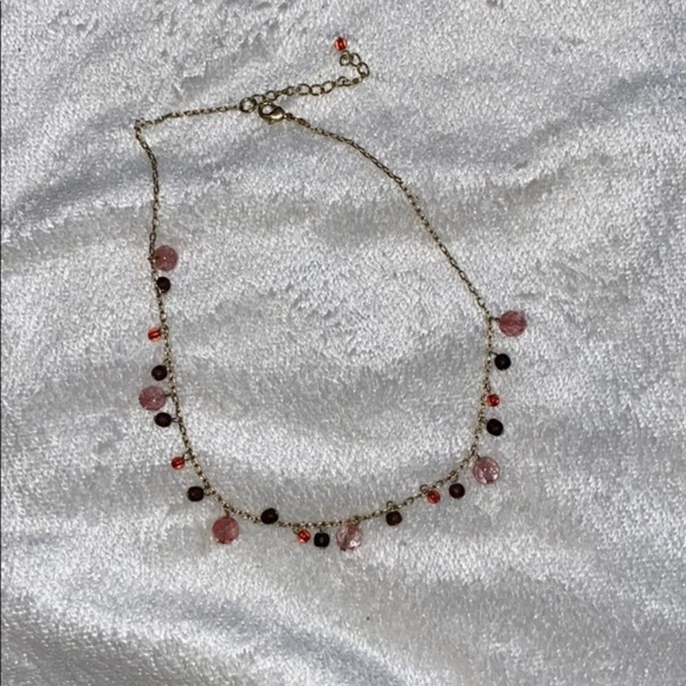 Red and gold beaded short chain necklace | Sz OS - Picture 2 of 4